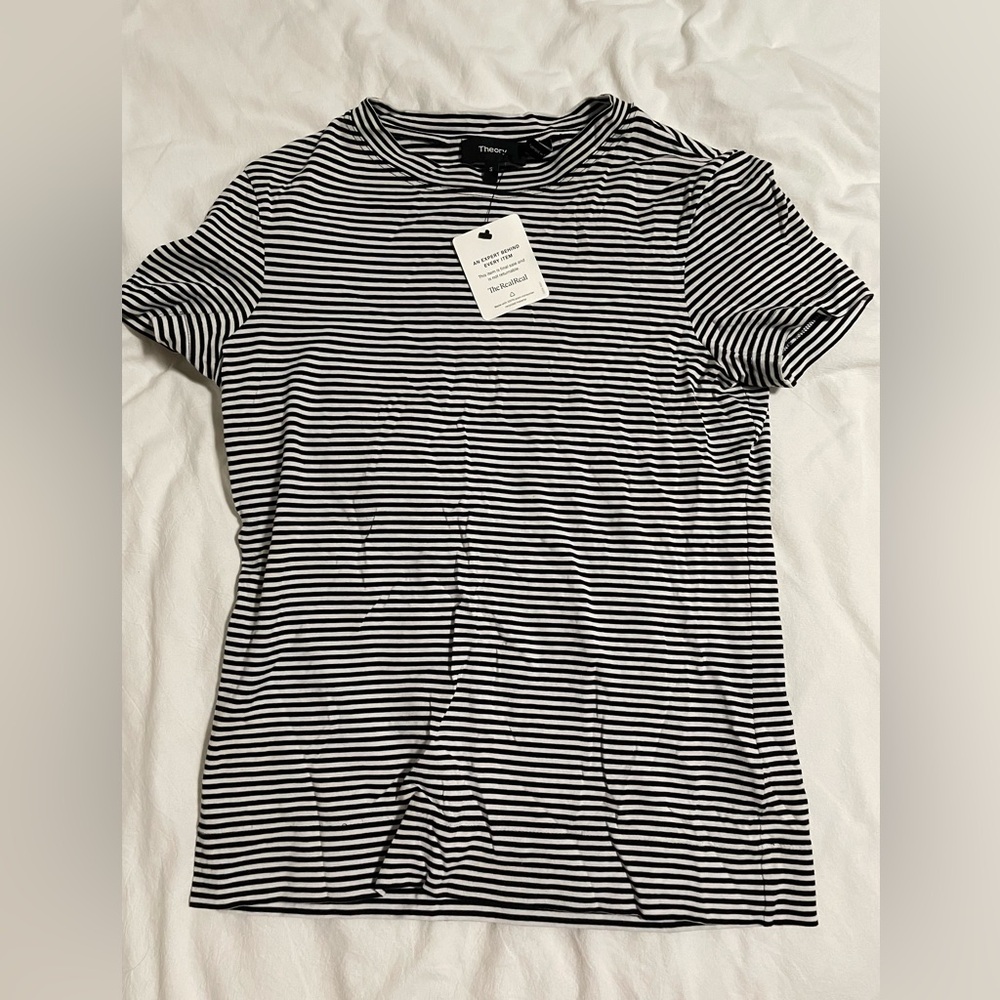 Theory black and white striped shirt size small